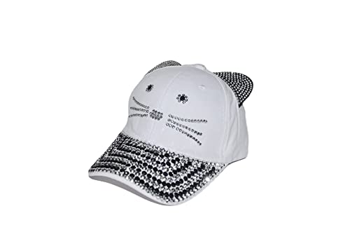 Popfizzy White Cat Ear Hat Bling Baseball Hat With Ears, Cat Ears Hat, Cat Baseball Cap With Cat Ears For Girls, Kitties Hat, Fancy Snapback Cat Ballcap #TOP21
