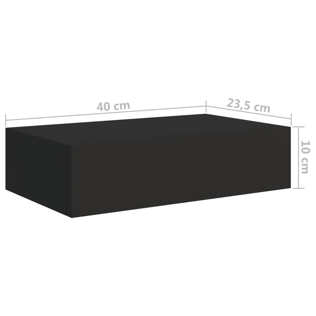 Scaffalatura da parete, colore nero, per cassetti, soggiorno, da parete, galleggiante, 40 x 23,5 x 10 cm, 2 pezzi