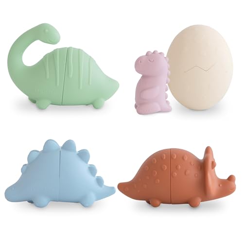 Image of mushie Dino Bath Toys Play Set for Toddlers | 100% Food Grade Silicone | Mold Free, Pack of 5