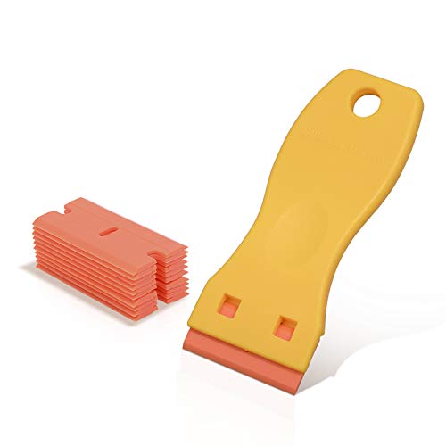 Image of EHDIS 1.5 inch Plastic Razor Scraper Tool with 10pcs Double Edged Blades for Adhesive Remover,Removing Labels Stickers Decals Taping on Glass Windows(Yellow)