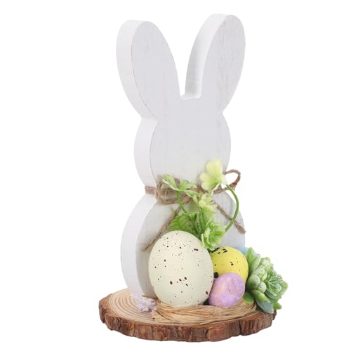 CONGARTENO Decoración de Pascua de Madera con Figura de Conejo y Huevos Centro de Mesa Rústico para Hogar y Oficina Adorno Primaveral para Sala Comedor y Dormitorio