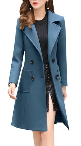 Image of chouyatou Women Elegant Notched Collar Double Breasted Wool Blend Over Coat