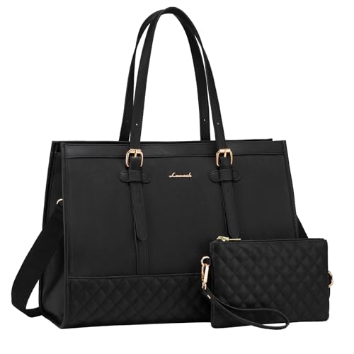 Image of LOVEVOOK Tote Bag for Women 17 inch Canvas Laptop Tote Bag, Large Capacity Work Bag with Clutch Purse, Computer Bag Office Business Briefcase, Casual Handbag for Travel College Teacher School