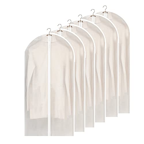Transparente Kleidersäcke zum Aufhängen von Kleidung - Fangkun atmungsaktiver Staubschutz mit durchgehendem Reißverschluss für Kleidung, Schrank, Aufbewahrung und Reisen, 6 Stück (61 x 122 cm) Cover