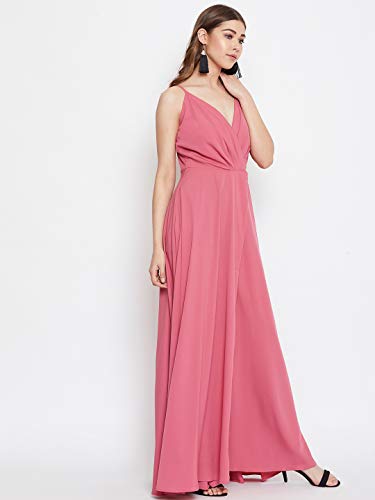 Image of Berrylush Red Solid V Neck Maxi Dress