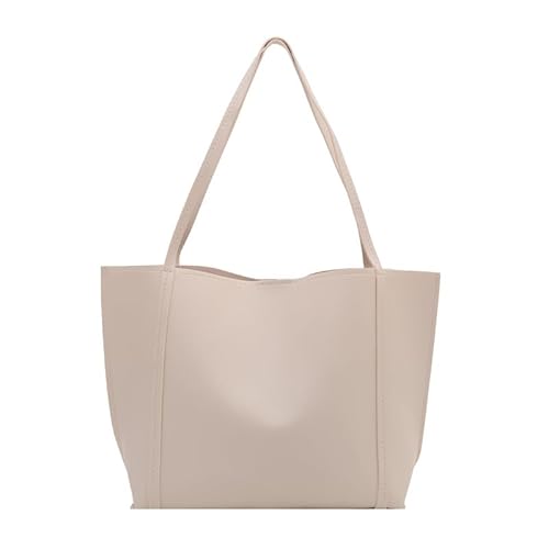 Outdoor Large Faux Leather Tote Bag, Beige Minimalist Shoulder Handbag