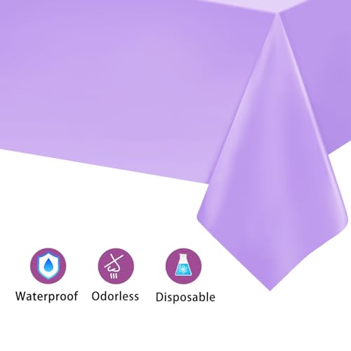 Image of Kopokita 2 Pack Light Purple Plastic Tablecloths Disposable 54 x 108 Inch