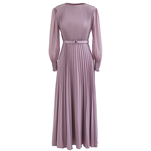 CHICWISH Women's Lilac/Yellow/Dark Green/Tan Full Pleated Belted Maxi Dress