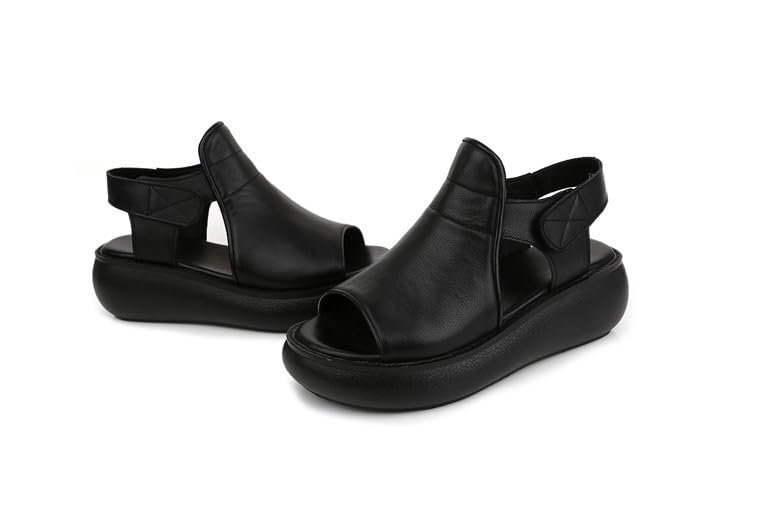 Women's Hook Loop Slingback Wedge Platform Sandals,Comfortable Soft Leather Roman Sandals Casual Peep Toe Slip On Walking Heeled Sandals3