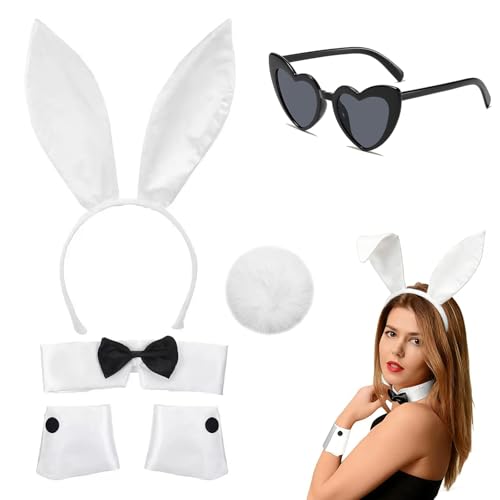 FuYelng 5 Piezas Blanco Conjunto de Disfraz de Conejo para Mujer