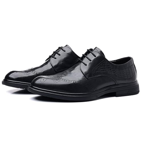 Leather Male Dress Shoes Lace-Up Comfortable Non-Slip Dress Sneakers Formal Business Casual Oxford Trendy Plaid Upper Tuxedo Shoes for Men