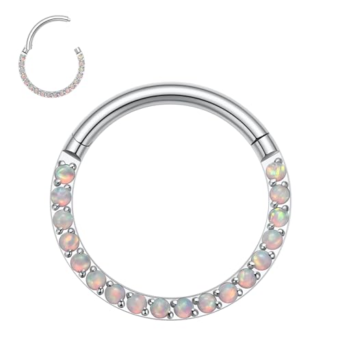 Image of PEAKLINK 16G 18G 316L Stainless Steel CZ /OPAL Septum Piercing Septum Clicker Ring Hinged Nose Ring Daith Earrings Conch Piercing Jewelry Helix Cartilage Tragus Lobe Belly Hoop Earring