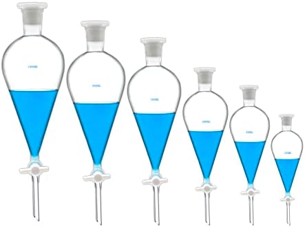 Borosilicate Glass 1000ml Heavy Wall Conical Separatory Funnel with 24/29 Joints and PTFE Stopcock - 1000ml
