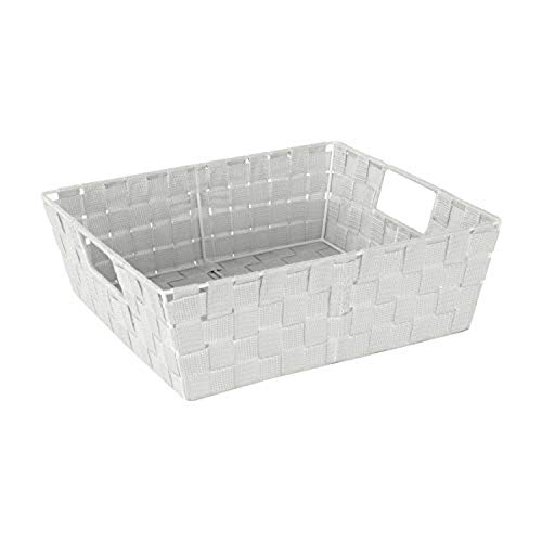 Image of Simplify Large Shelf Woven Strap Tote | Decorative Storage Basket | Built in Handles | Organization | Closet | Bedroom | Bathroom | Nursery | Accessories | Toys | Gifts | 1 Pack | Heather Grey
