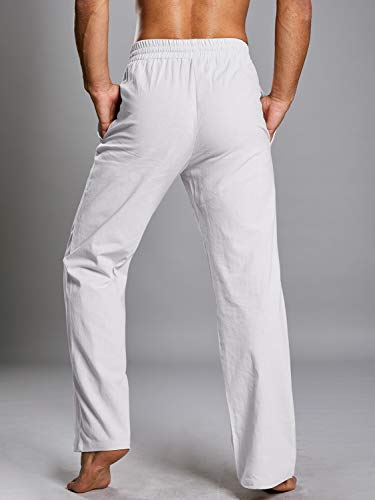 Image of PASLTER Mens Cotton Linen Pants Casual Summer Beach Pants Dress Trousers | Loose Fit, Elastic Drawstring Waist, Lightweight, Straight-Legs, Slacks, Yoga, Work, Vacation, Quick Dry