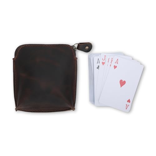 Premium Full-Grain Leather Playing Card Case - Durable Zippered Holder for Poker & Bridge, Stylish Travel Accessory, Secure Multi-Purpose Wallet, Brown4