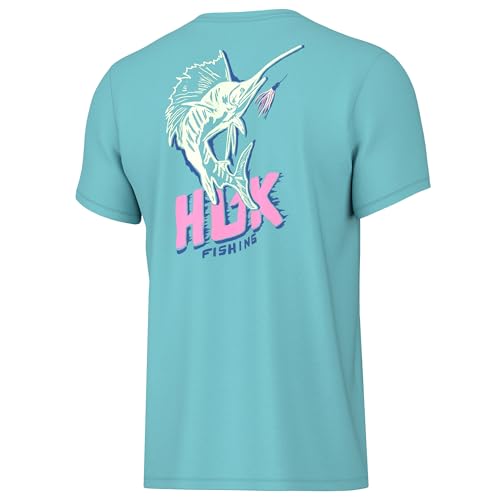 HUK Boys Short Sleeve Performance Tee Kids Fishing T-Shirt Sail Bones - Marine Blue Large US