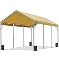 ADVANCE OUTDOOR 12x20 ft Heavy Duty Carport Potable Car Canopy Garage Party Tent Boat Shelter, Adjustable Height from 9.5 ft to 11 ft, Beige