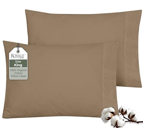 Image of ROYALE LINENS 100% Organic Cotton Percale Pillowcases Set of 2 - King Size Percale Pillowcase - King Set of 2 Pillow Cover - Breathable, Cool & Crisp Pillow Cases (20 inchx40 inch, Chocolate)