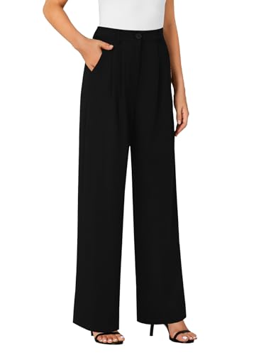 LYANER Women's High Waist Casual Wide Leg Long Palazzo Pants Button Down Loose Business Work Office Trousers with Pockets Black Medium4
