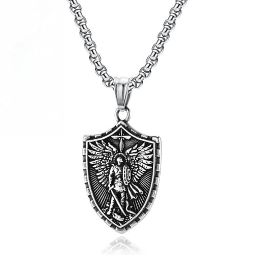 St Michael Necklace for Men, Stainless Steel Patron Saints Medallion Pendant Jewelry, Catholic Protection Jewelry Gift