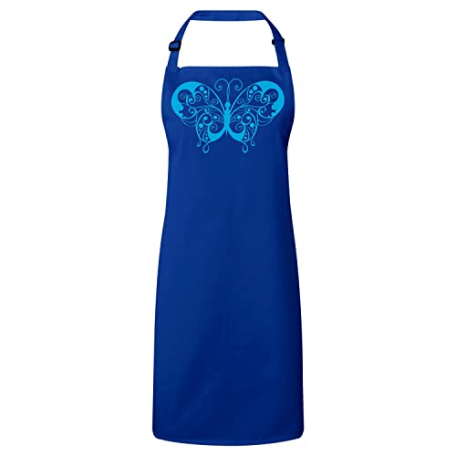 Tablier cuisine bleu papillon stylisé : linge de cuisine nature animaux premium