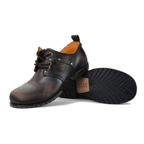 Image of OSSTONE Moto Boots for Men Fashion lace-up Leather Chukka Boots Casual Shoes OS-6015-1-RED-BROWN-R