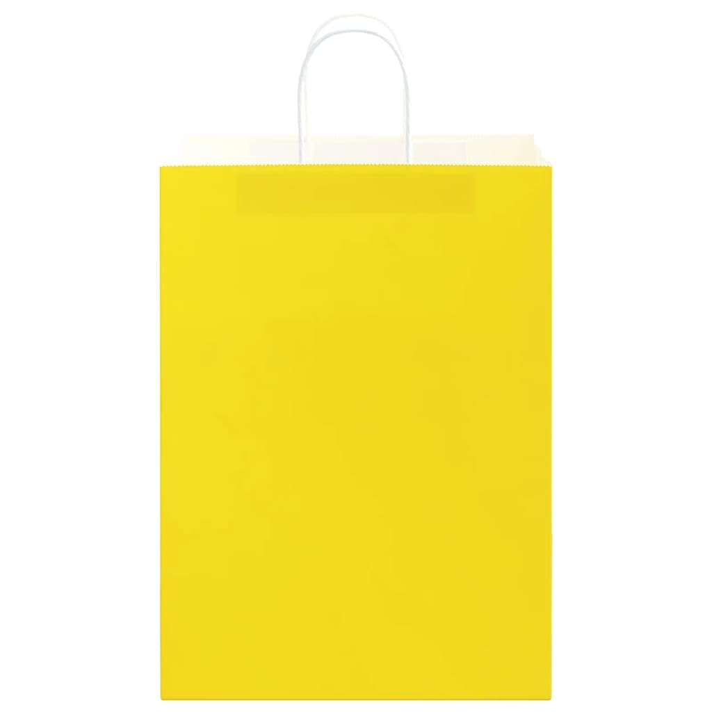 Papierowe torby na zakupy, żółte, z papierowymi uchwytami linowymi, 32 x 17 x 44 cm, 50 szt. z papieru typu kraft, torebki na prezenty na urodziny, wesele, Boże Narodzenie, imprezę, opakowanie