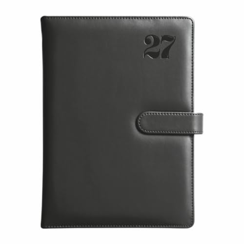 Image of Anupam Nova 2027 Diary with Dates A4 30x21cm, 365 Days, Daily Planner with Monthly Calendar, January to December New Year Diary 2026, PU Material Cover, Magnetic Closure and Pen Holder 80GSM - Black