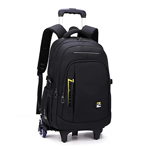 EKUIZAI Mochilas de cor sólida para meninos para escola secundária, escola primária, atividades ao ar livre, mochila com rodinhas, Preto, amarelo, 6-Wheels, Mochilas Daypack