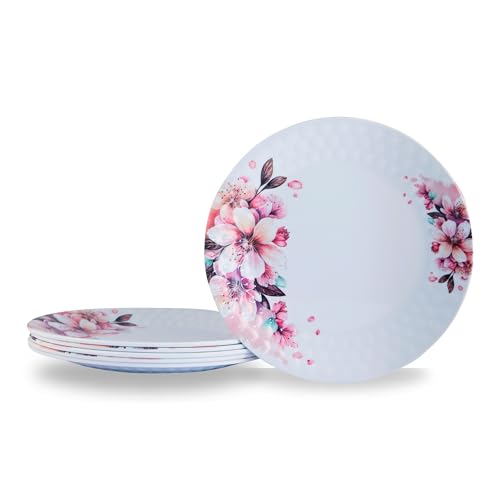 Image of Melamine Quarter Plates | Round Half Plate | Microwave Safe | Break Resistant | Plates for Snacks, Lunch, Dinner | Plates for Home, Office, Restaurant | Set of 6 | 7 Inch's (Pink)