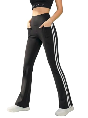 Image of BLINKIN Flared Gym Pants for Women's Workout - The Ultimate Yoga Pants | Workout Lowers | Gym Track Pants for Women with Side Pockets (5430)