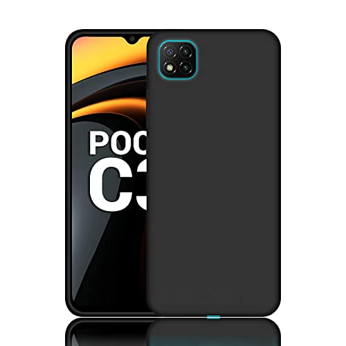 Image of Case Creation for Mi Poco C3 2021 Back case, Xiaomi Poco C3 Slim Flexible Smart Look case with 360 Camera All Angle Protection (Pure Black)