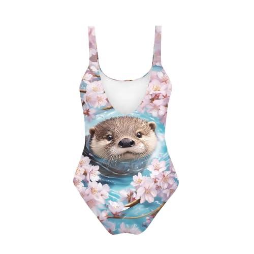Image of One Piece Bathing Suit for Teen Girls Comfy Crewneck Backless Bathing Suit