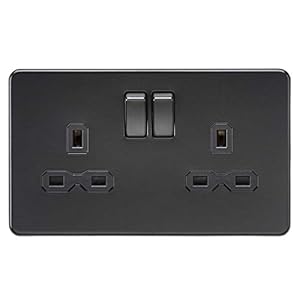 Knightsbridge 13A 2G DP switched socket – matt black with black insert, SFR9000MBB