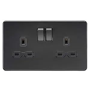 Knightsbridge 13A 2G DP switched socket - matt black with black insert, SFR9000MBB