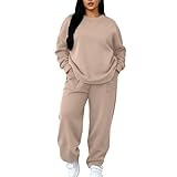 Ropa de Caza Traje Mujer Elegante Dos Piezas Pantalón Chandal Conjunto Ropa de Completo Algodon Beis 4XL