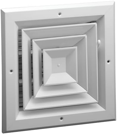 Hart & Cooley 8" X 8" Aluminum 4-Way Ceiling Diffuser with Multi-Shutter Damper, Durable HVAC Air Vent Cover for Balanced Airflow, White image 2