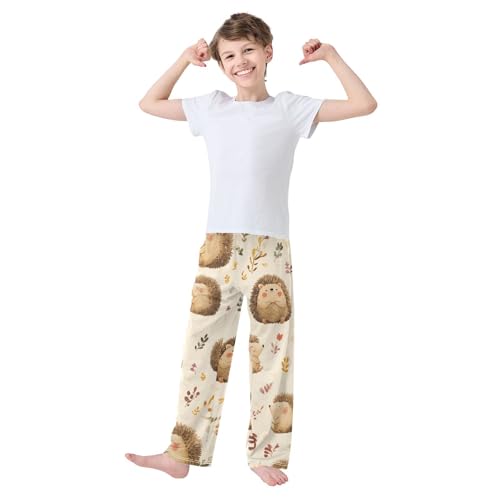 ZZXXB Hedgehog Autumn Leaves Boys Long Pants Soft Trousers Elastic Waist Kids Lounge Bottoms with Pockets S-XL3