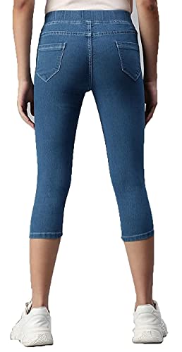 Image of ADBUCKS Womens Slim Fit Denim Lycra Stretchable Capri Mid Rise with Elasticated Waistband (Multi Color & Plus Size Also Available)
