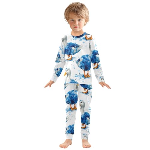 Pajama Sets Long Sleeve Blue Ducks Walking Pattern Soft Comfy Sleepwear 2 Piece PJS 3-8T2