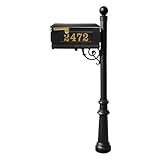 Lewiston Mailbox with Post, Fluted Base & Ball Finial, with Vinyl Numbers, Black