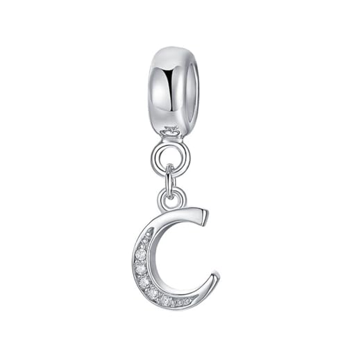 JiaRong Charms Breloque en argent sterling 925 avec lettre de l'alphabet C pour bracelet Pandora (C)