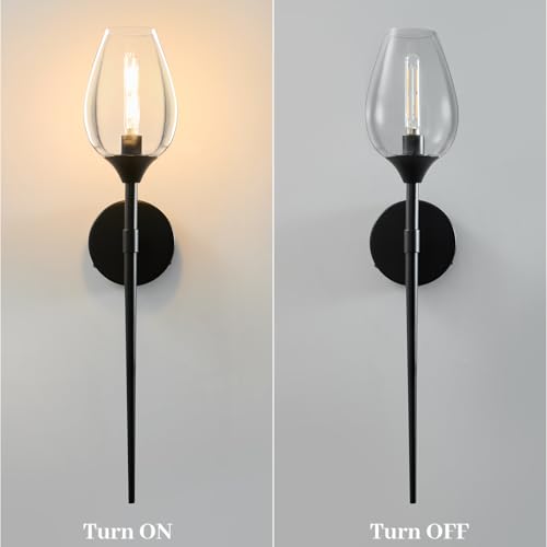 Image of 2 Pack Blcak Glass Wall Sconce Light,Vanity Light with Flower Shade | Decorative Wall Sconces Lights over Mirror,Indoor Brass Bathroom Vintage Vanity Lighting for Bedroom Living Room