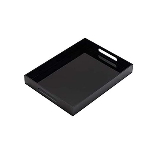 Black Acrylic Tray 16" x 12" with Handles, Decorative Tray for Coffee Table, Kitchen or Living Room, Glossy Black Vanity Tray Spill Proof for Home Decor - Ottoman Tray, Serving Tray