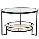 MESA AUXILIAR METAL NEGRO/CRISTAL TRANSP. +BALDA MADERA_°70X45CM