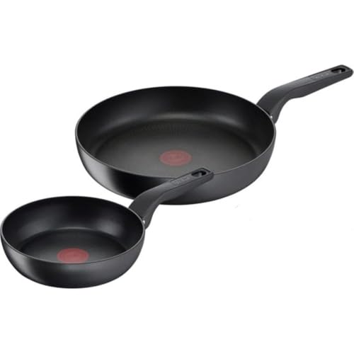 Tefal Hard Titanium Pro Pfannenset, Bratpfannen Ø24/28cm, Extra tief, Induktion, Aluminium, Schwarz