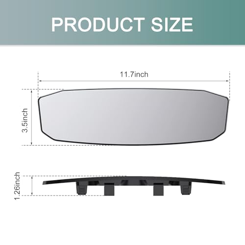 Image of leechio Rear View Mirror, 11.7 inch x 3.5 inch x 1.2 inchHD Wide-angle Rearview Mirror /Baby Car Mirror, Anti-glare Clip-on Blind Spot Mirror, Universal for Cars (Silver)