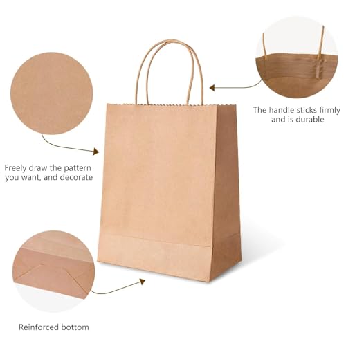 Image of Aakriti Craft Paper Bags, Rakhi Gift Bags with Handles, Small Craft Shopping Bags in Bulk for Boutiques, Small Business, Retail Stores, Gifts & Merchandise (BROWN-25PCS, Mini: 8.5 inch x 7 inch x 3.5 Inches)
