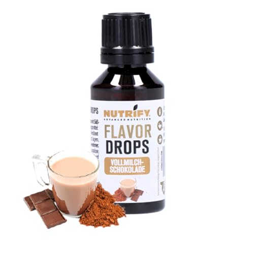 NUTRIFY Flavor Drops - Leche con chocolate (30 ml), gotas aromáticas sin calorías, más sabor en alimentos y bebidas, sin azúcar, sin grasa, vegano, sin colorantes artificiales, chocolate con leche